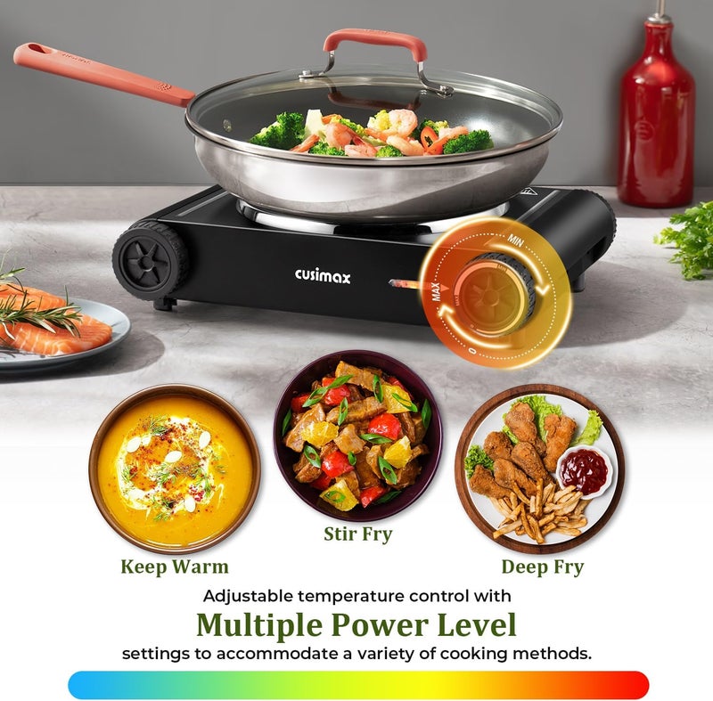 CUSIMAX Hot Plate,1500W Hot Plate Electric with 7.4″Cast Iron Countertop Single Burner,Electric Stove Top Burner for Cooking,Temperature Controls,Black - Image 2